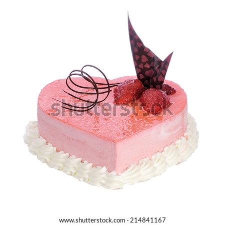 Cake in the form of heart on a white background.Culinary product