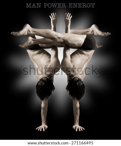Gymnasts figures on a black background.Athletes.Handstand.Sepia