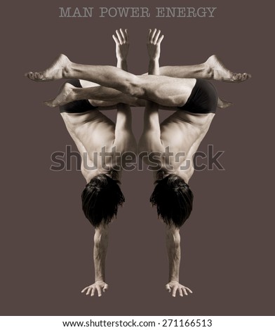 Figures gymnasts on a brown background.Athletes.Handstand.Sepia