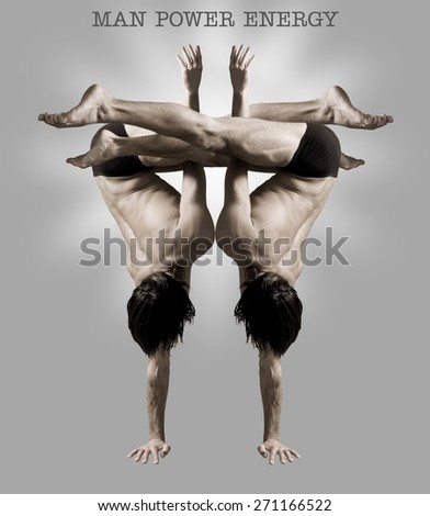 Figures gymnasts on a gray background.Athletes.Handstand.Sepia