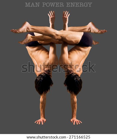 Figures gymnasts on a gray background.Athletes.Handstand.Color image.