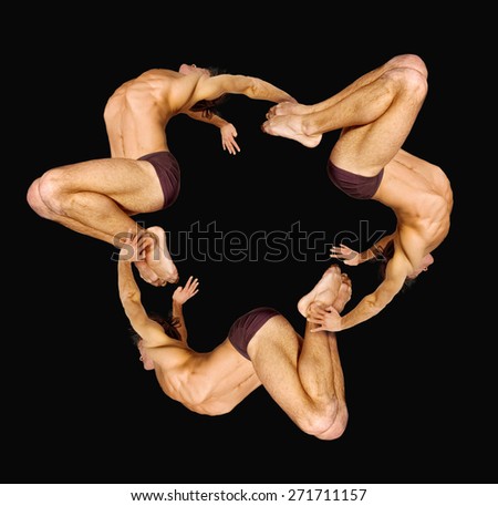 Gymnasts figures on a black background.Athletes.Circular motion.Ornament.C?olor image