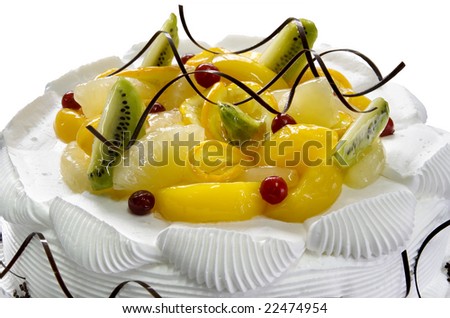 fragment of cake with fruit  on a white background