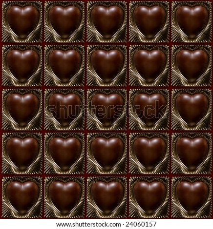 Background from chocolate sweets as a heart in packing to the day of Sainted Valentine