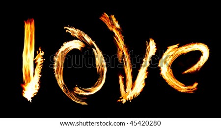 word love written in fire on a black background