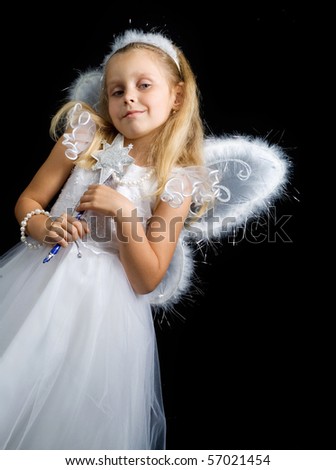 Little fairy with a magic wand on a black background