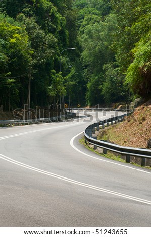 rural scene of a s-shape curve road