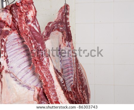 fresh meat displayed for sale at a market