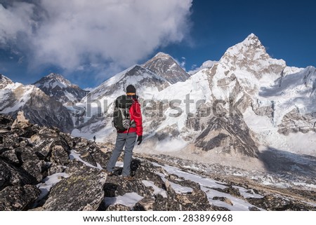 Trekker with Mt.Everest, Nepal