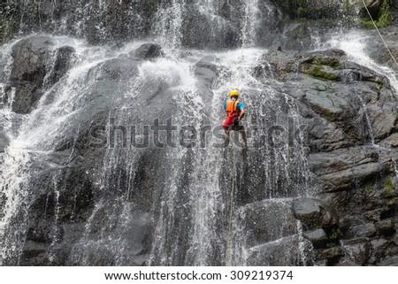 Abseiling at Wangtum waterfall, Petchabun, Thailand