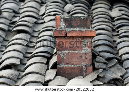 Tiles and chimneys, The top of the piles of roof tiles and chimneys, in Chinese rural areas