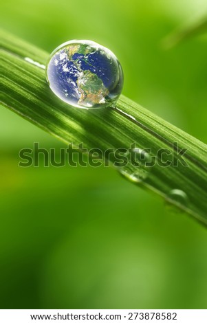 rain drop on a leaf reflecting earth concept for environmental conservation  \