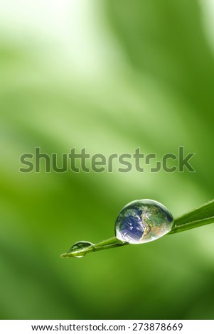 rain drop on a leaf reflecting earth concept for environmental conservation \