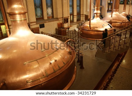 Beer containers in a brewery.