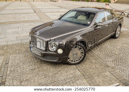 BERLIN - AUGUST 2014: Bentley Mulsanne drives along the road during the test drive event for automotive journalists from Eastern Europe.