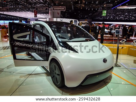 GENEVA - MARCH 3, 2015: Tata Connect Next Concept presented at the 85th Geneva International Motor Show. It features five seat adaptive layout with the floating seats mounted to the centre spine.