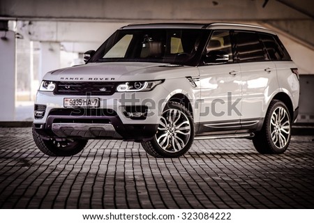 MINSK, BELARUS - APRIL 6, 2014: 2015 model year Range Rover Sport 3.0 Supercharged at the test-drive. British sport SUV is powered by 3.0 liter V6 (340 hp & 450 Nm).