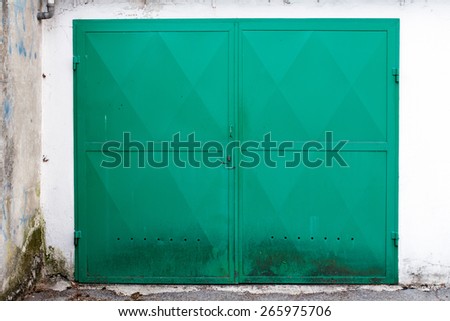 Green old garage door