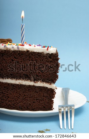 A slice of choclate cake to celebrate the occassion.