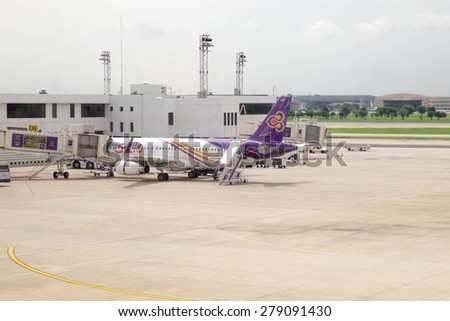 BANGKOK - MAY 19 : Thai Airways  planes at Don Muang Airport on May 19, 2015 in Bangkok,Thailand,Thai Airways planes waiting to fly at Don Muang international airport