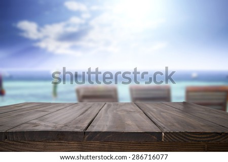 desk space on beach side and sunny day