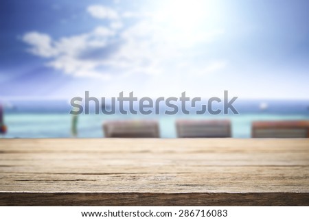 desk space on beach side and sunny day