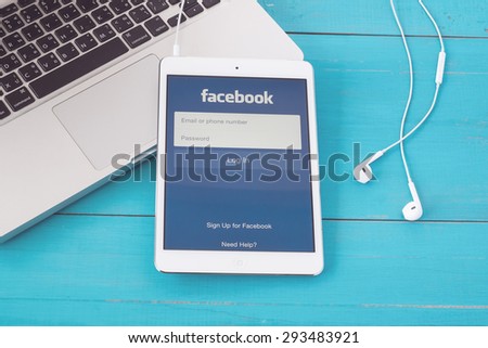 CHIANGMAI, THAILAND -JUNE 30, 2015:Facebook is an online social networking service founded in February 2004 by Mark Zuckerberg with his college roommates and is now a fortune 500 company.