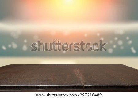 desk space and beach side twilight sky vintage tone background