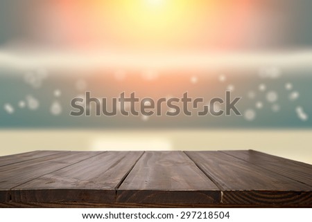 desk space and beach side twilight sky vintage tone background