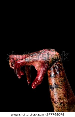 Zombie Halloween hand isolate on black with clipping path