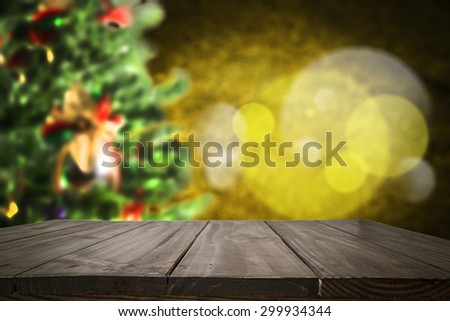 Table of wood and xmas tree space for presentation product