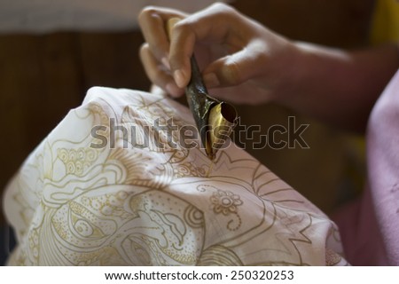 batik painting on white cloth , Indonesia