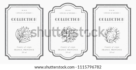 Customizable black and white Pantry label collection. Vintage packaging design templates for Herbs and Spices, dried fruit, vegetables, nuts etc