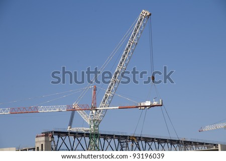 CADIZ - JANUARY 20: One of the largest mobile cranes in Europe, 1,000 tons, up the roof of the football stadium of Football club Cadiz January 20, 2012 in Cadiz (Spain)