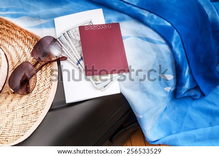 tourism background with money, tickets, passport for the trip