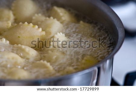 Ravioli cooked on water with minimum Depth of field