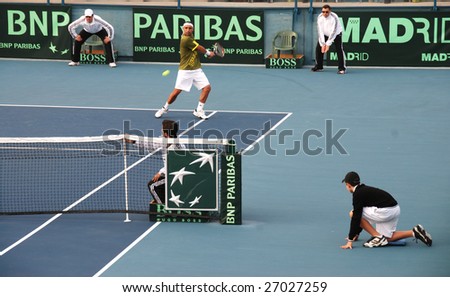 NICOSIA, CYPRUS - MARCH 8 :  Davis Cup Tournament with Markos Pagdatis in action in Nicosia, Cyprus on March 8, 2009. The first Davis Cup tie takes place in 1900 in Boston, USA.