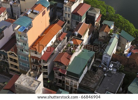 Building apartments in Hanoi Vietnam with view from the top