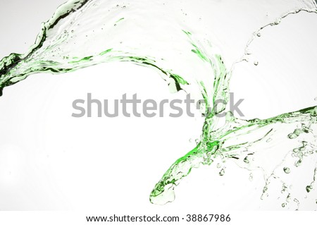 Splashing water. Green water isolated on white