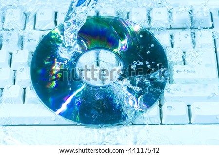 Sparkle CD disk cover water drop on keyboard