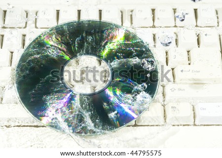 Sparkle CD disk cover water drop on keyboard