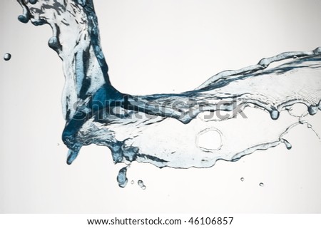 Stream blue water isolated on white background