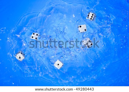 Several dice combination and orentation on blue