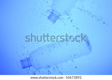 Background with Plastic bottle in blue water