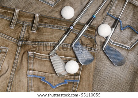 Background with jeans material ang golf club