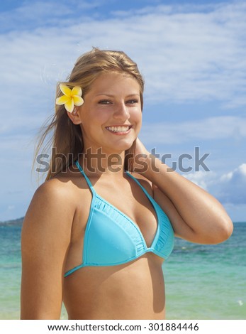 beautiful teen in bikini at a hawaii beach