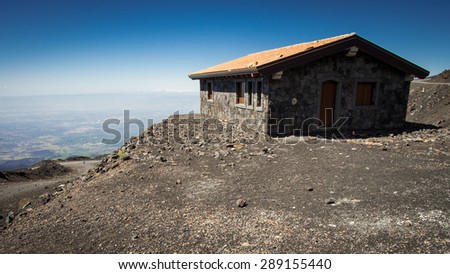 Shuttered Ski lodge on Mt. Etna during the summer.