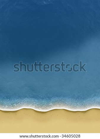 Illustration of birds-view of waves rolling over the beach
