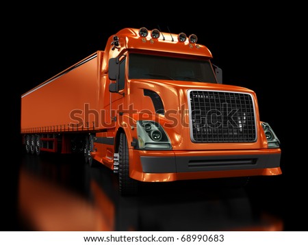 Heavy red truck isolated on black background