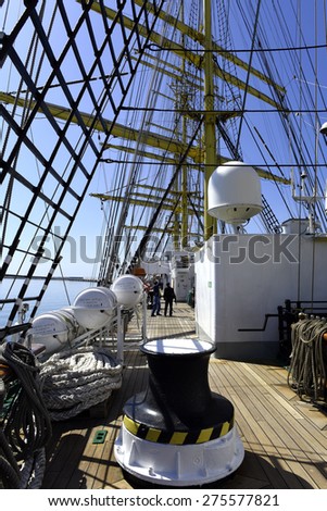 On the deck of a sailing ship